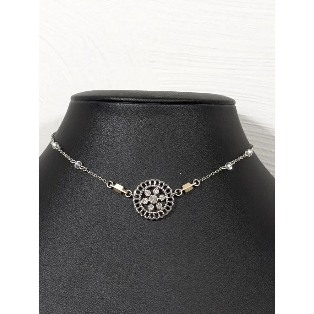 Express Two Tone Rhinestone Medallion Dainty Choker‎ Necklace 15